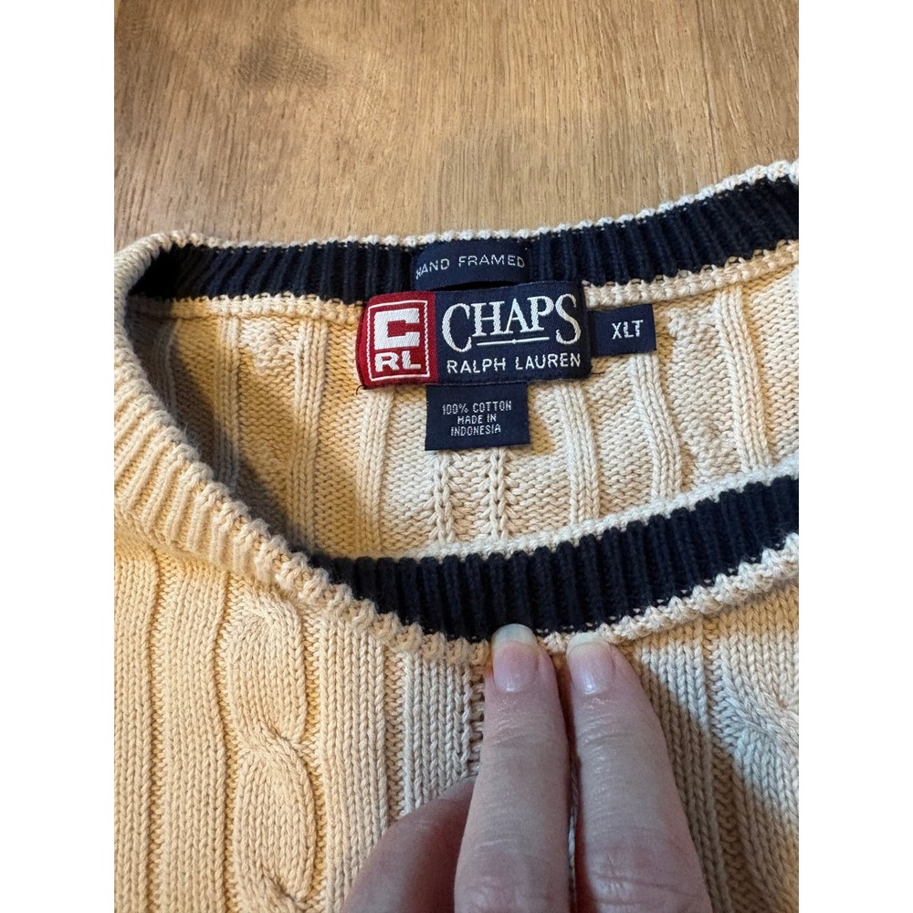 Vintage Chaps Ralph Lauren Cable Knit Sweater XLT Beige Heavy 90's Grandpa Core - Picture 3 of 8